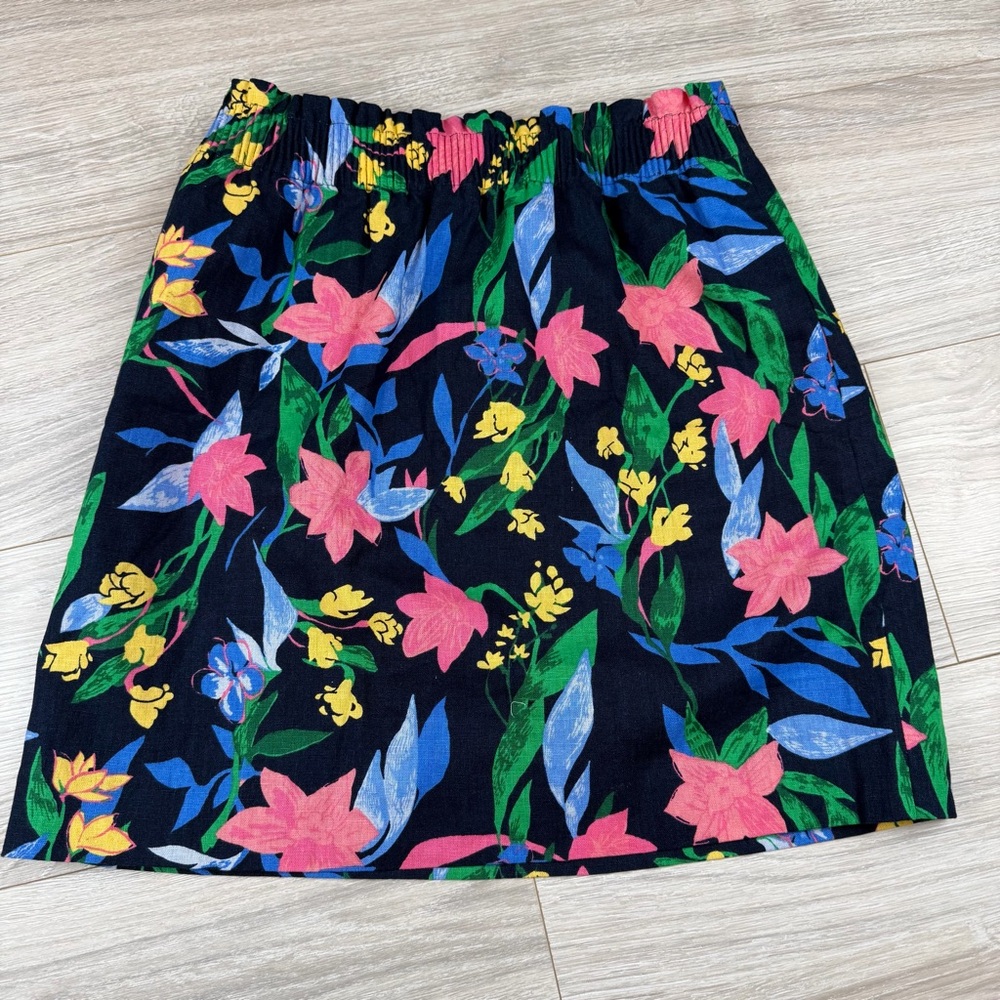 J.Crew Womens Floral Linen Cotton Blend Elastic Waist Mini Skirt Navy Size 4